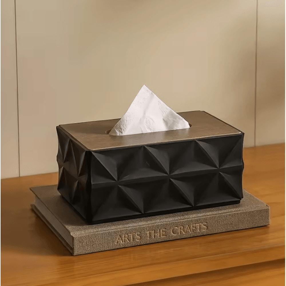 Minimalist Ripple Tissue Box Organizer With Wooden Lid 2