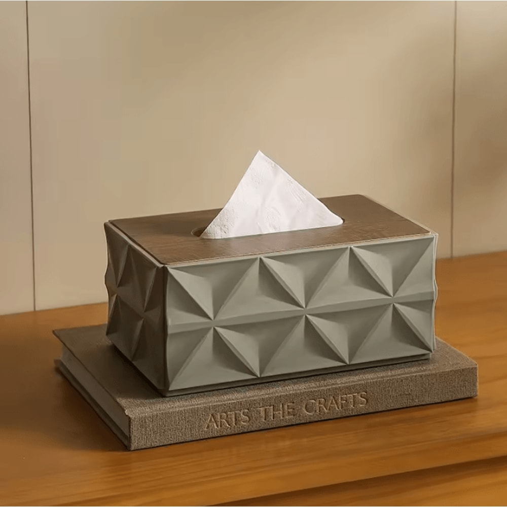 Minimalist Ripple Tissue Box Organizer With Wooden Lid 3