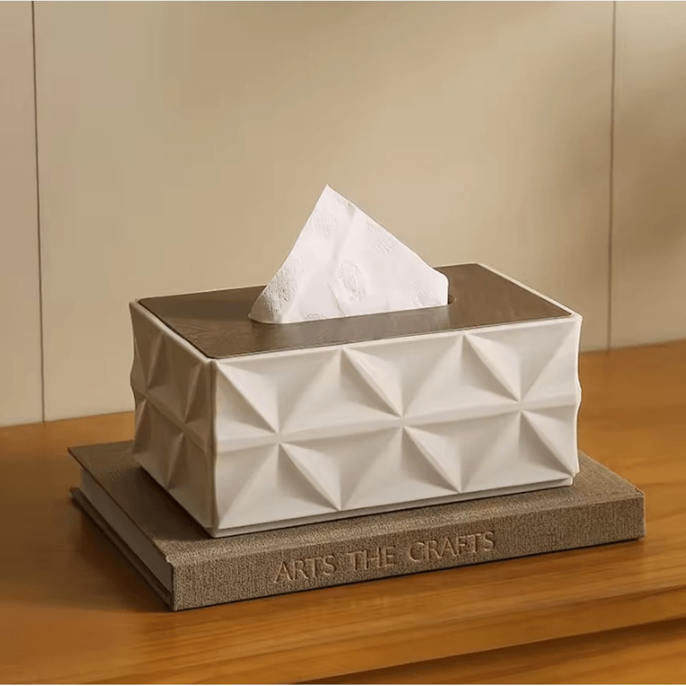 Minimalist Ripple Tissue Box Organizer With Wooden Lid 4