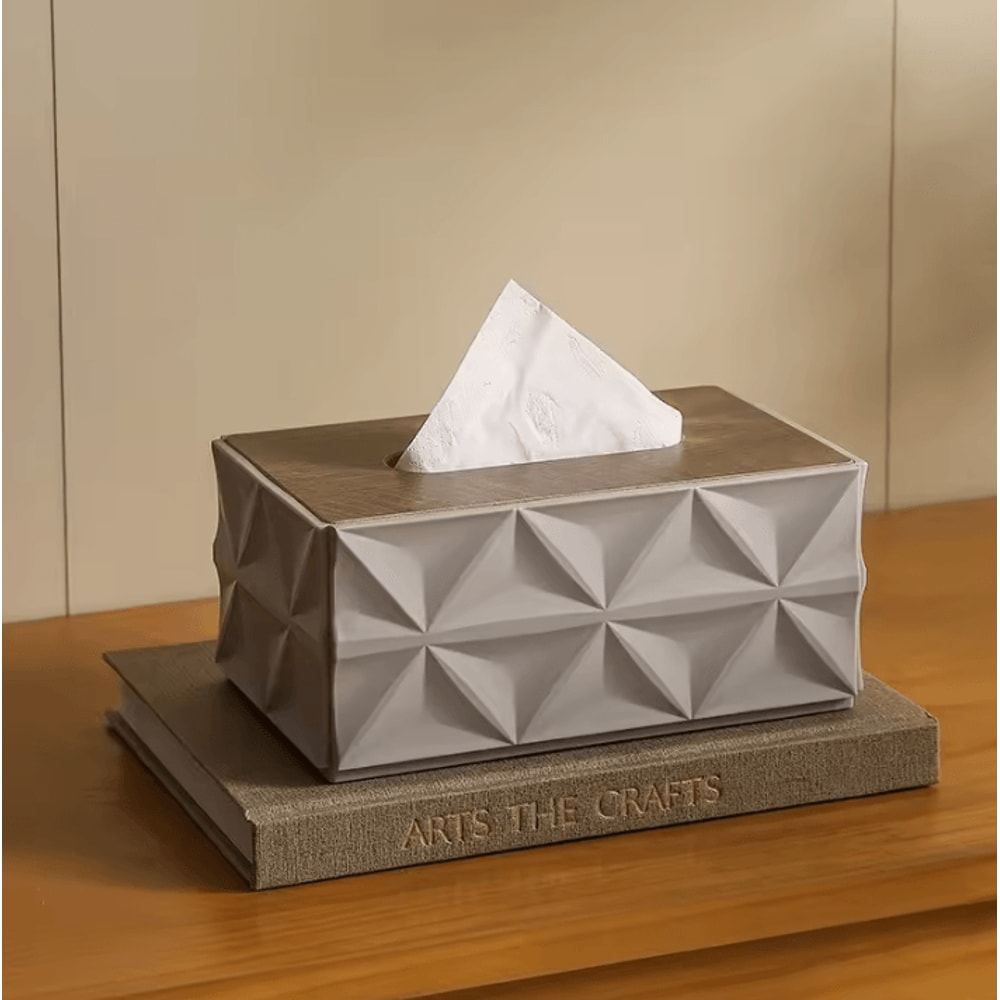 Minimalist Ripple Tissue Box Organizer With Wooden Lid 5
