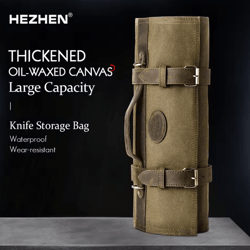 hezhen waxed canvas chef knife roll bag with leather straps