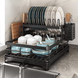 adjustable stainless steel dish drying rack with drainboard