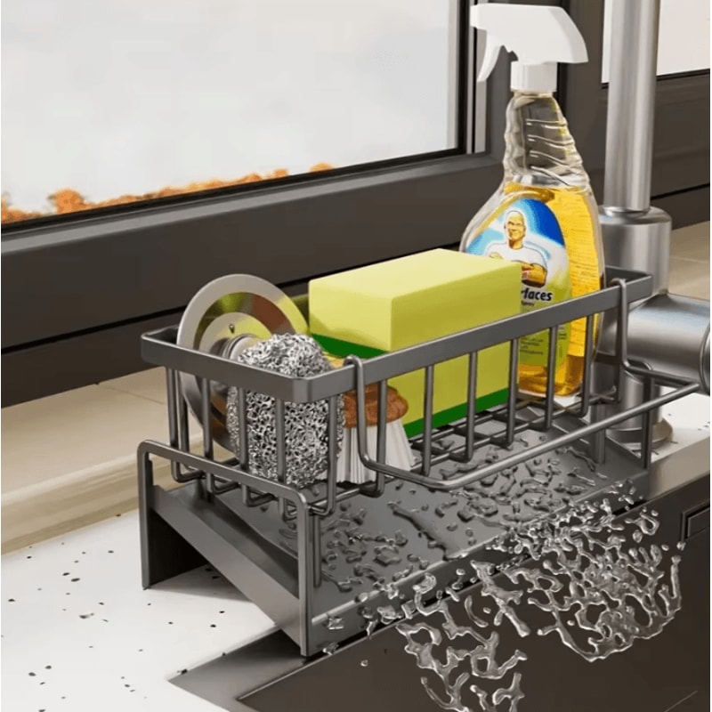 DrillFree Sink Sponge Soap Organizer Rack 0