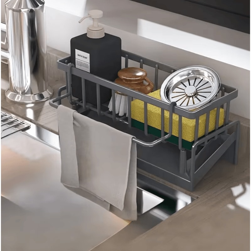 DrillFree Sink Sponge Soap Organizer Rack 1