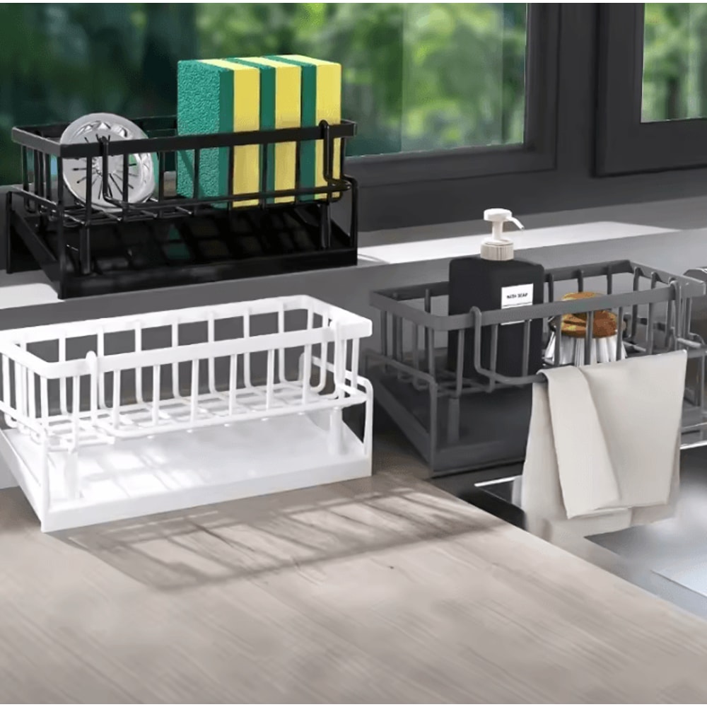 DrillFree Sink Sponge Soap Organizer Rack 2