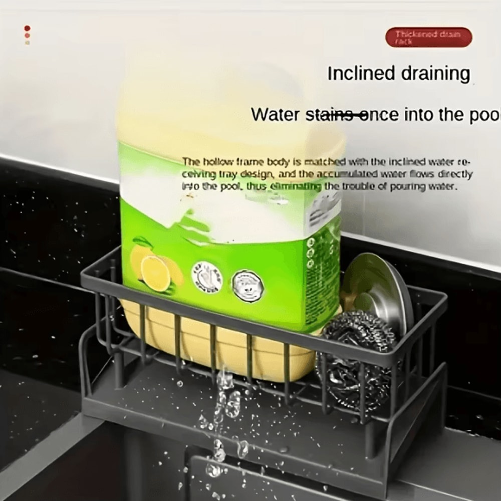 DrillFree Sink Sponge Soap Organizer Rack 3