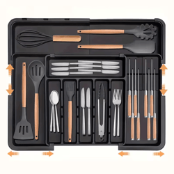 bpa-free expandable bamboo cutlery tray organizer for kitchen drawers