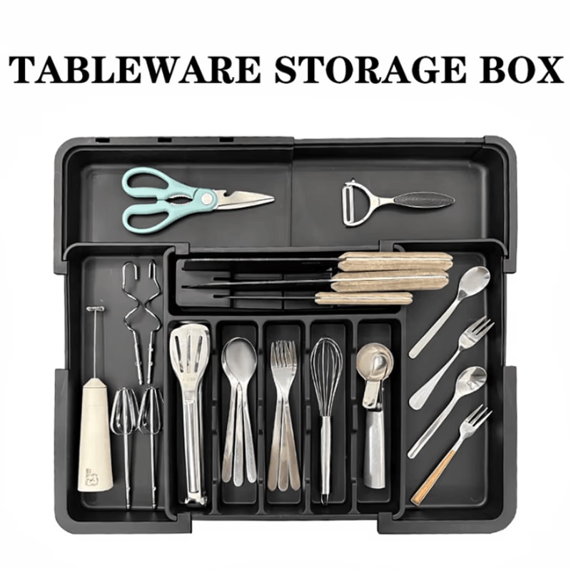 BPAFree Expandable Bamboo Cutlery Tray Organizer For Kitchen Drawers 1