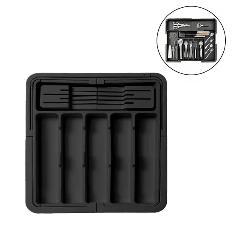 BPAFree Expandable Bamboo Cutlery Tray Organizer For Kitchen Drawers 2