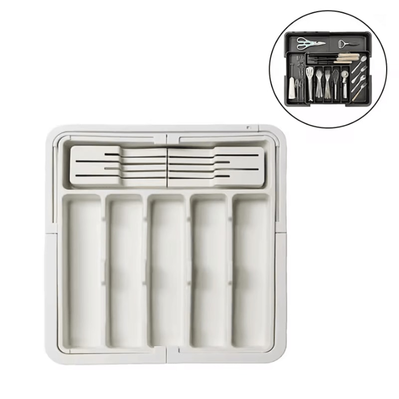 BPAFree Expandable Bamboo Cutlery Tray Organizer For Kitchen Drawers 3