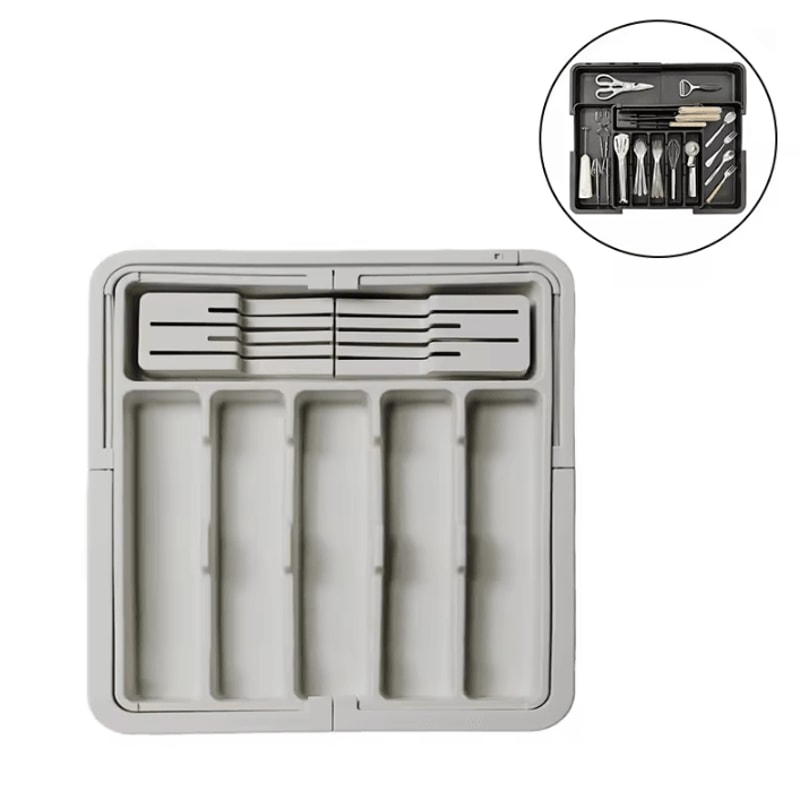 BPAFree Expandable Bamboo Cutlery Tray Organizer For Kitchen Drawers 4