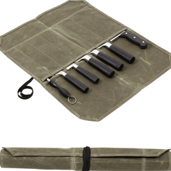 waxed canvas chef knife roll bag for camping, bbq & kitchen storage
