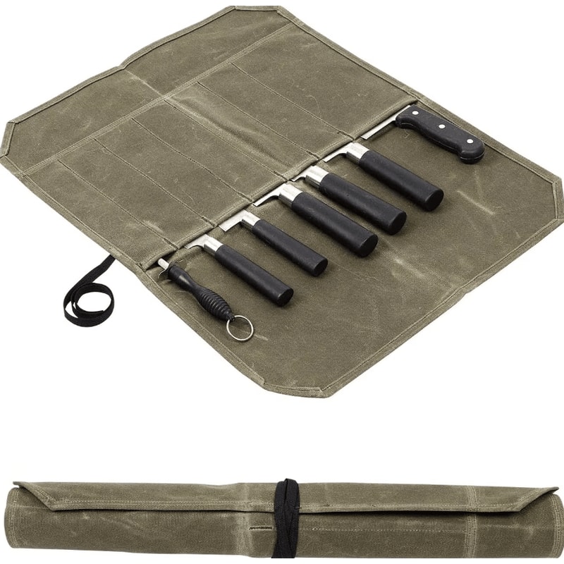 Waxed Canvas Chef Knife Roll Bag For Camping BBQ Kitchen Storage 0