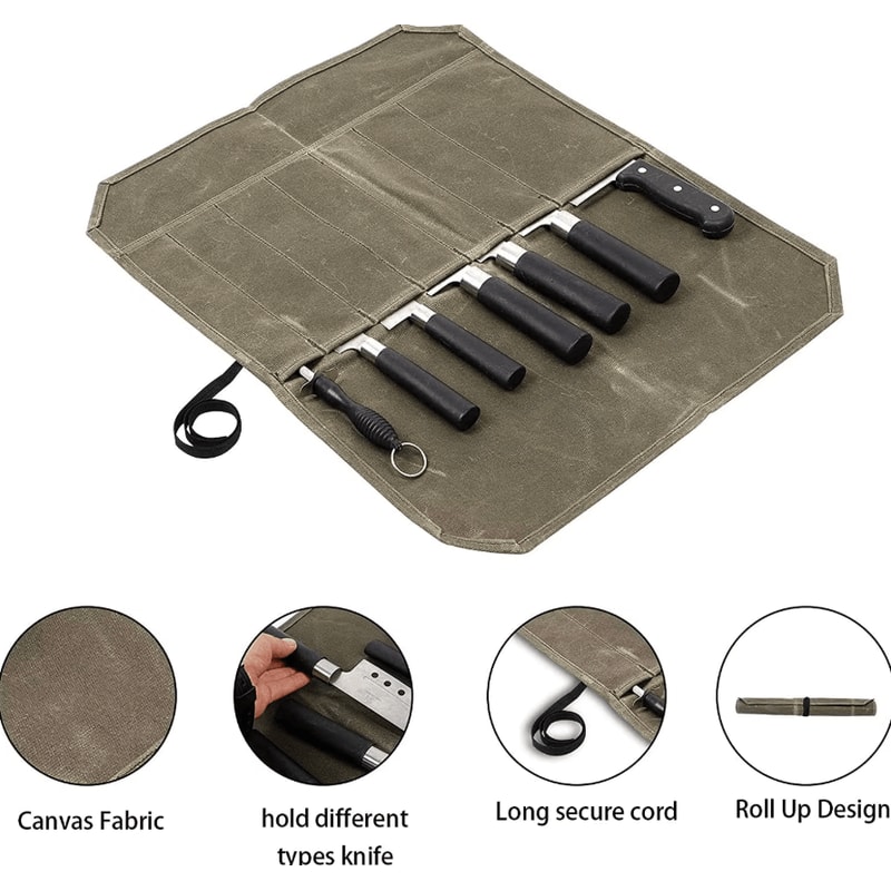 Waxed Canvas Chef Knife Roll Bag For Camping BBQ Kitchen Storage 1