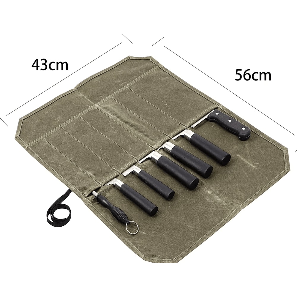 Waxed Canvas Chef Knife Roll Bag For Camping BBQ Kitchen Storage 2
