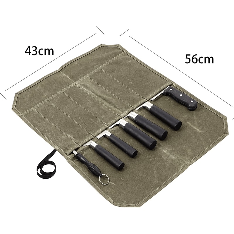 Waxed Canvas Chef Knife Roll Bag For Camping BBQ Kitchen Storage 2
