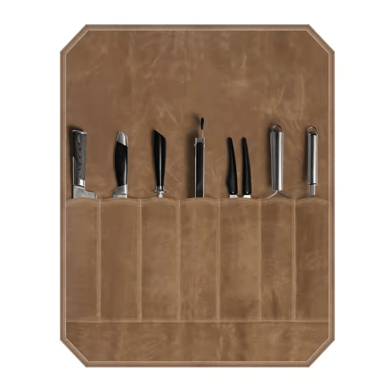 Waxed Canvas Chef Knife Roll Bag For Camping BBQ Kitchen Storage 3