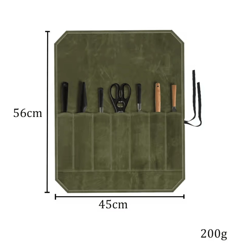 Waxed Canvas Chef Knife Roll Bag For Camping BBQ Kitchen Storage 4