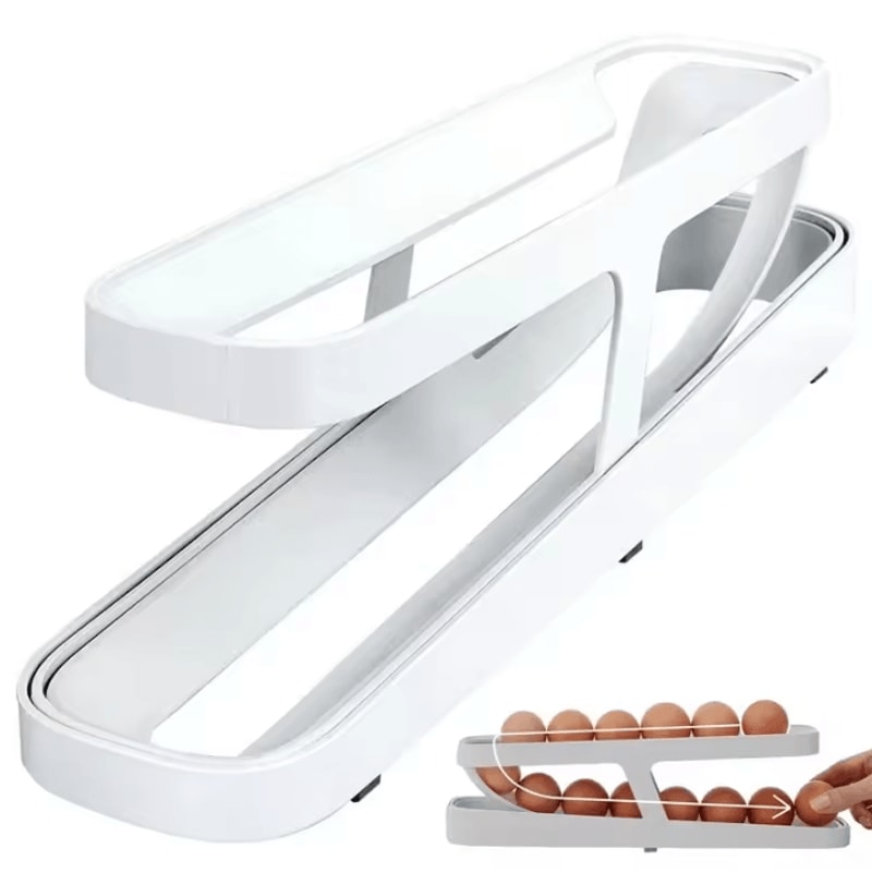 Automatic Rolling Egg Storage Rack For Refrigerator Kitchen Countertops 2