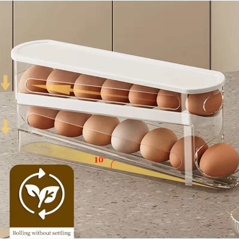 Automatic Rolling Egg Storage Rack For Refrigerator Kitchen Countertops 3