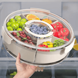 rotating 5-compartment snack serving tray with lid & handle