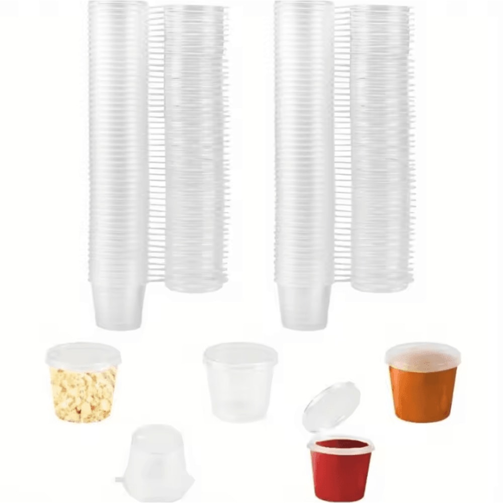 Clear Disposable Sauce Cups With Lids For Food Prep Storage 0
