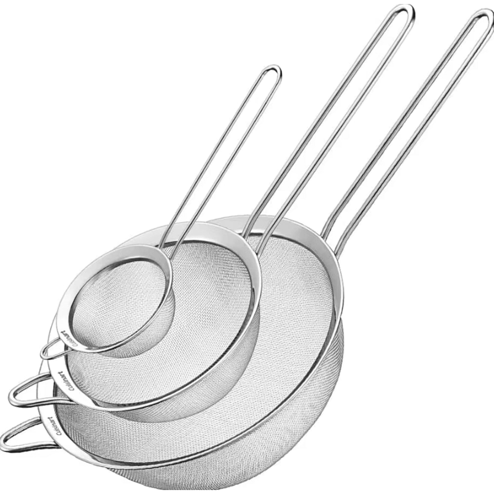 Stainless Steel Fine Mesh Flour Sifter Set With Handles For Baking Cooking 0