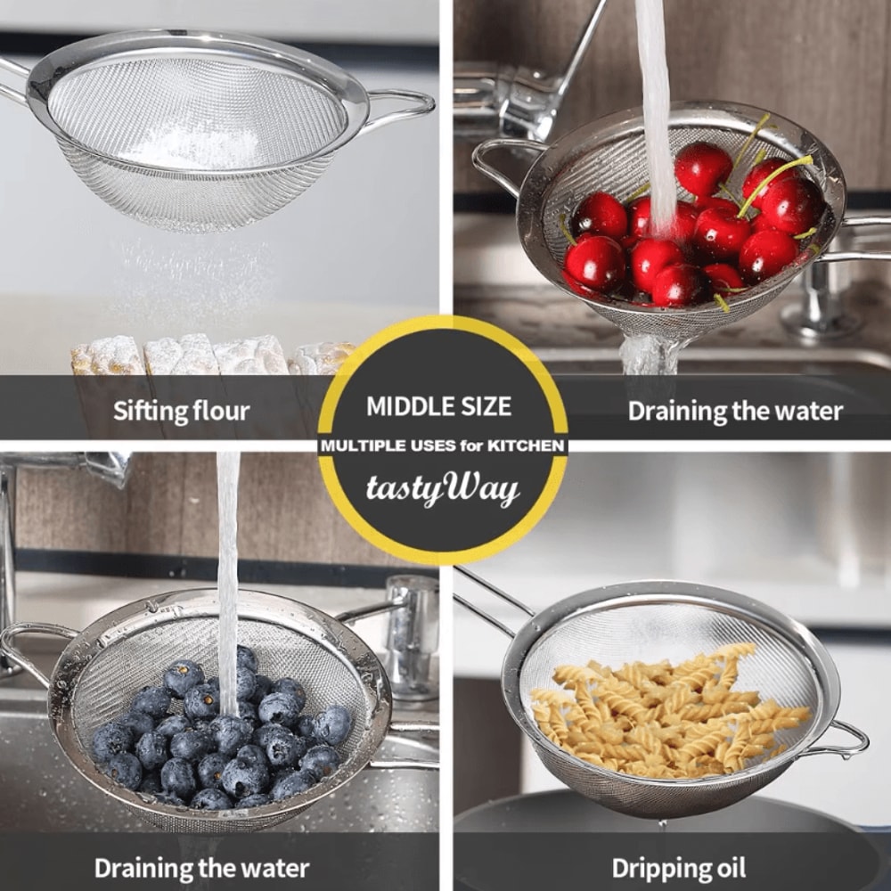 Stainless Steel Fine Mesh Flour Sifter Set With Handles For Baking Cooking 2