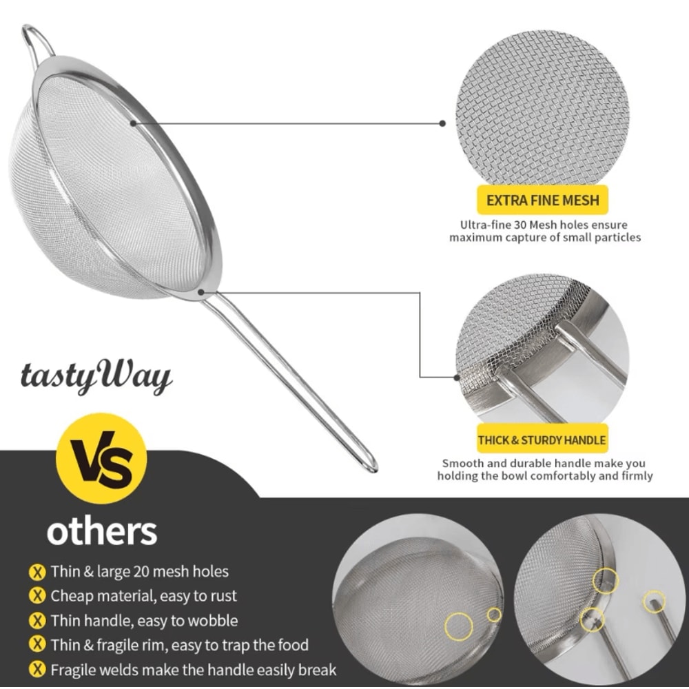 Stainless Steel Fine Mesh Flour Sifter Set With Handles For Baking Cooking 4