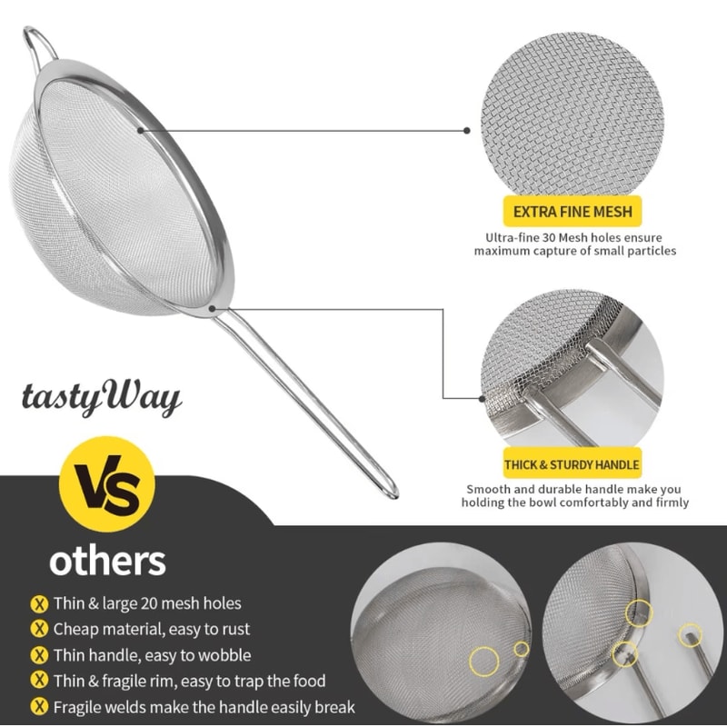 Stainless Steel Fine Mesh Flour Sifter Set With Handles For Baking Cooking 4