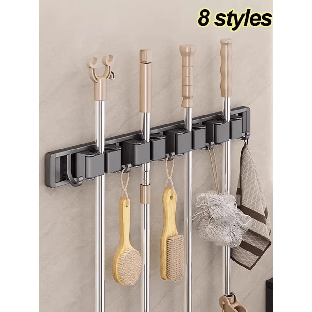 Wall Mounted Mop Broom Holder Rack With 5 Hooks 0