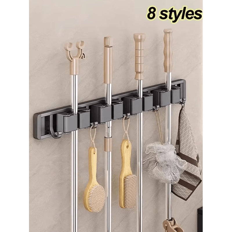 Wall Mounted Mop Broom Holder Rack With 5 Hooks 0