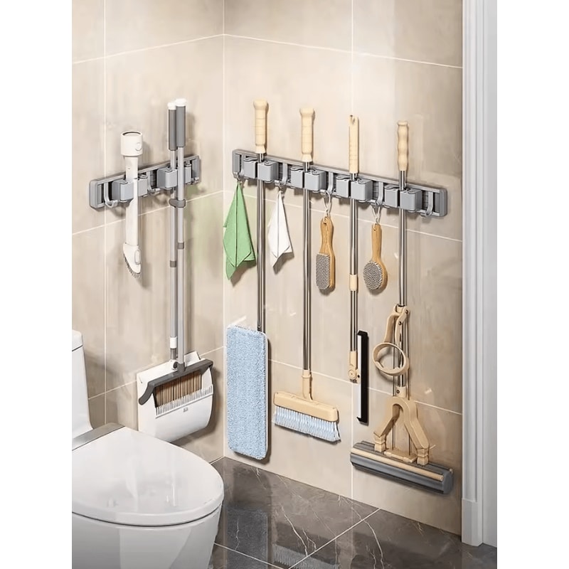 Wall Mounted Mop Broom Holder Rack With 5 Hooks 1