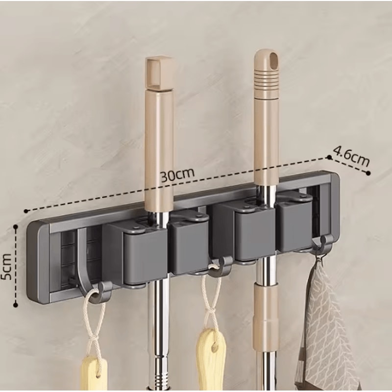 Wall Mounted Mop Broom Holder Rack With 5 Hooks 3