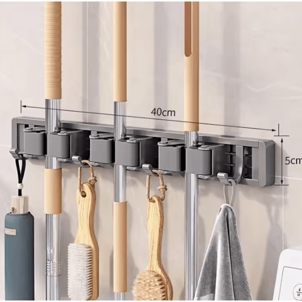 Wall Mounted Mop Broom Holder Rack With 5 Hooks 4