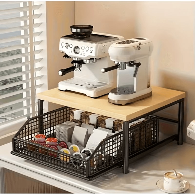 SpaceSaving Microwave Storage Rack With Drawer For Kitchen Countertops 1