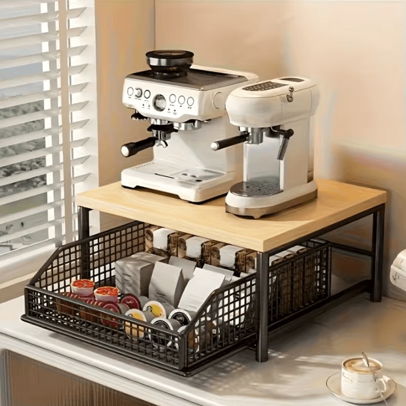 SpaceSaving Microwave Storage Rack With Drawer For Kitchen Countertops 3