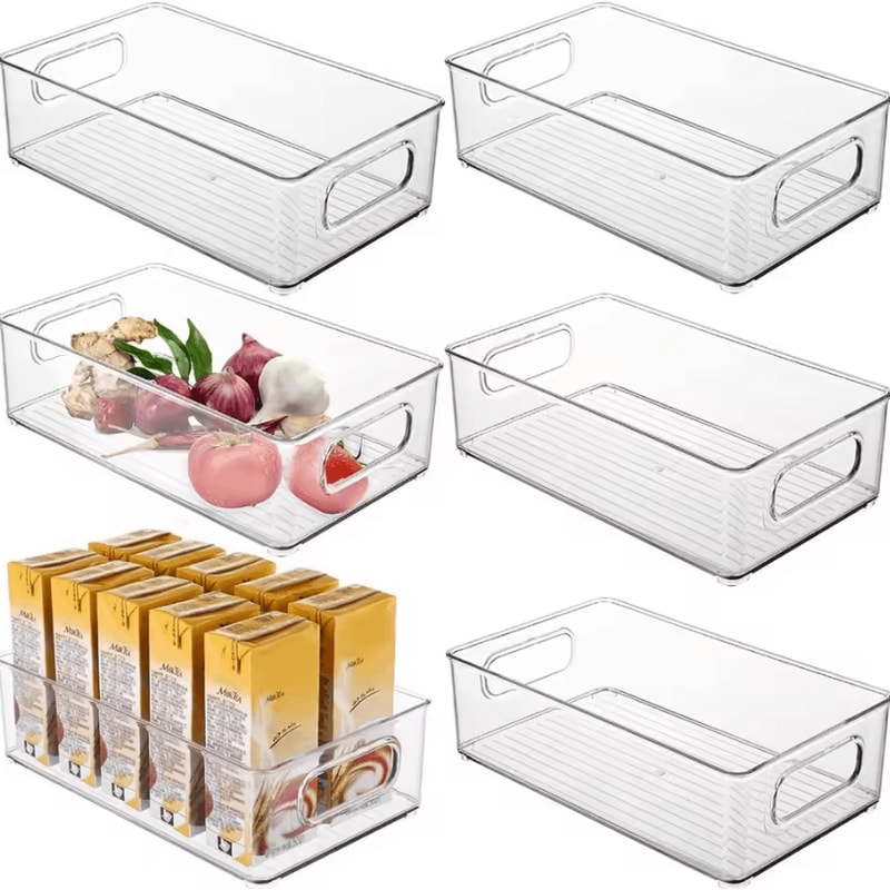 Stackable Clear Pantry Storage Bins With Handles For Fridge Cabinet Organization 0