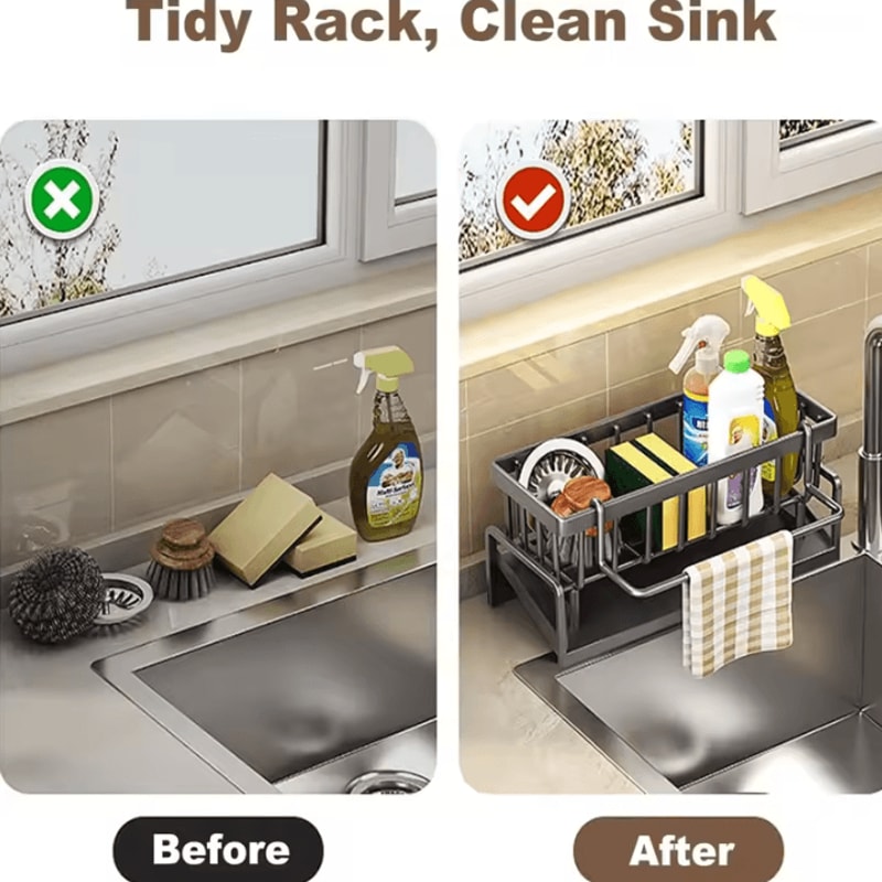 Carbon Steel Kitchen Sink Organizer With SelfDraining Water Tray 3