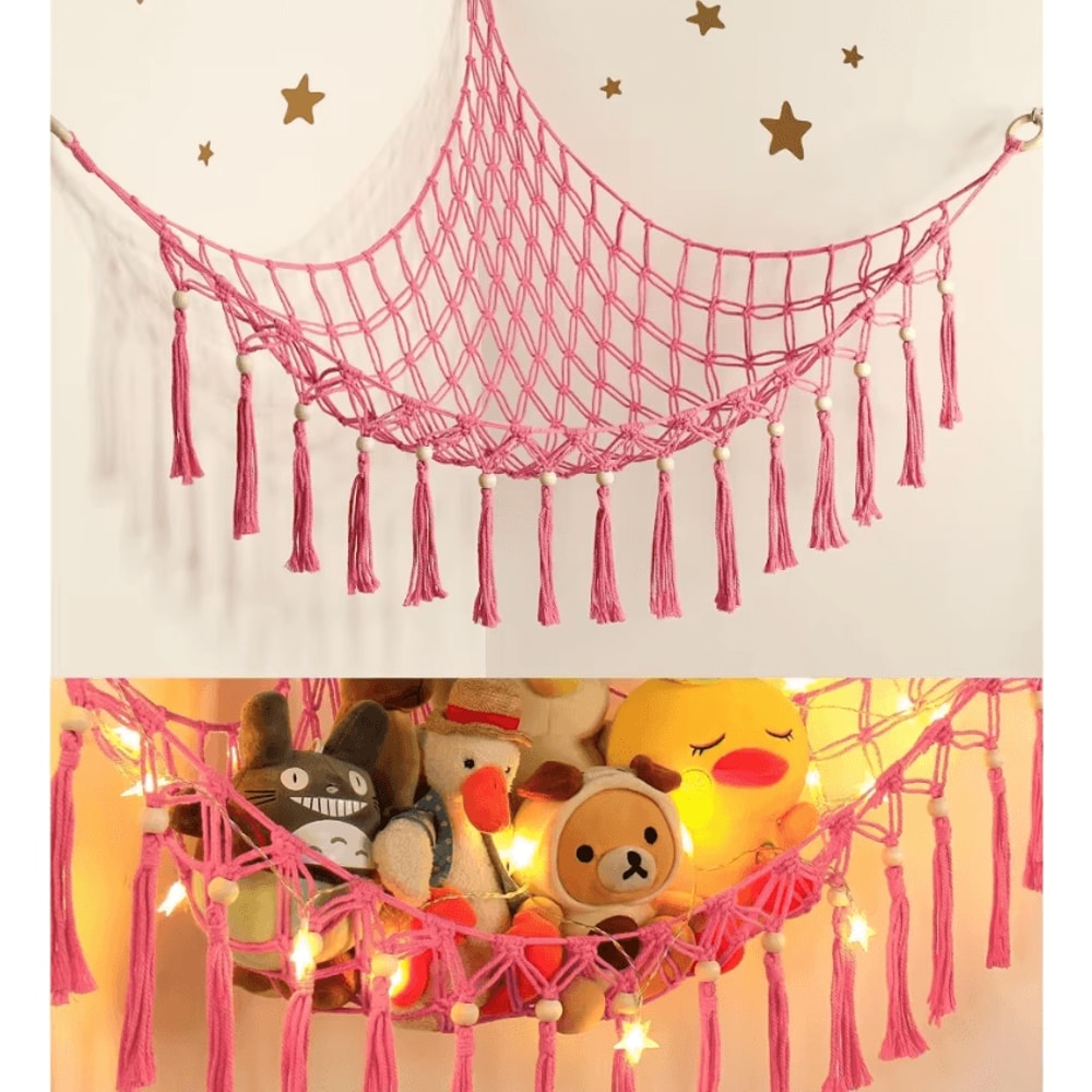 Cotton Rope Toy Hammock Storage Net For Stuffed Animals Kids Rooms 0