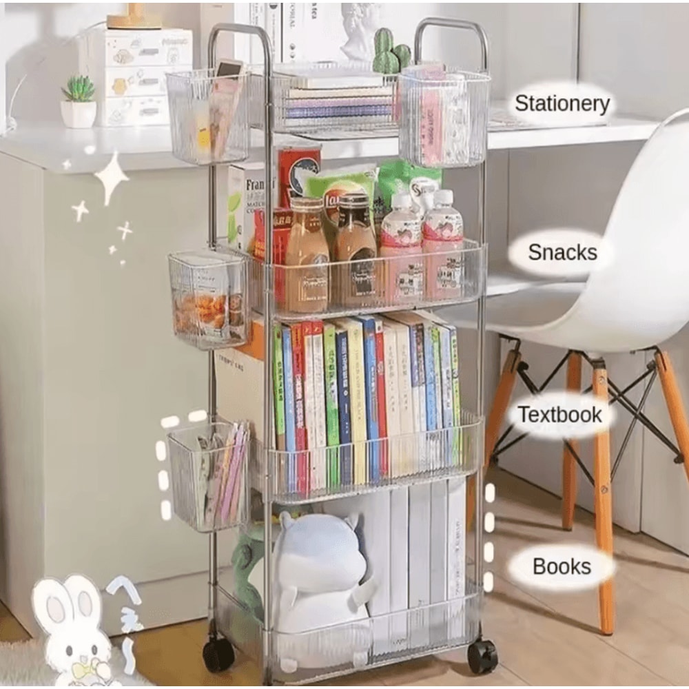 Light Luxury Transparent Acrylic Rolling Storage Cart With Hanging Baskets 0