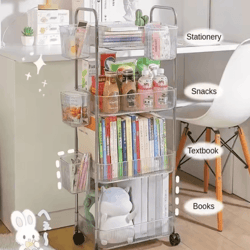 light luxury transparent acrylic rolling storage cart with hanging baskets