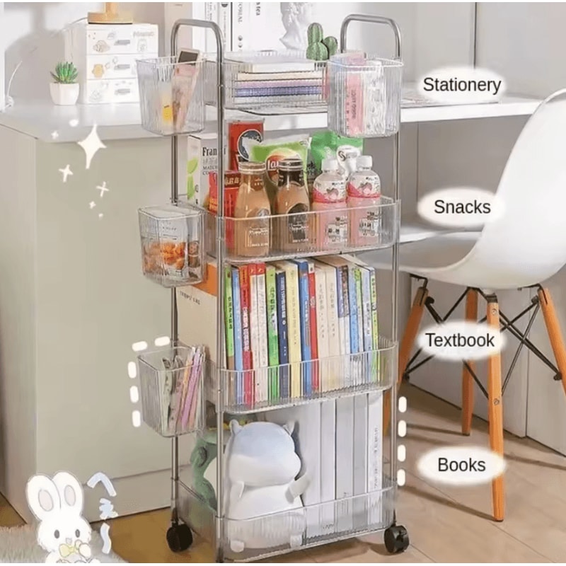 Light Luxury Transparent Acrylic Rolling Storage Cart With Hanging Baskets 0