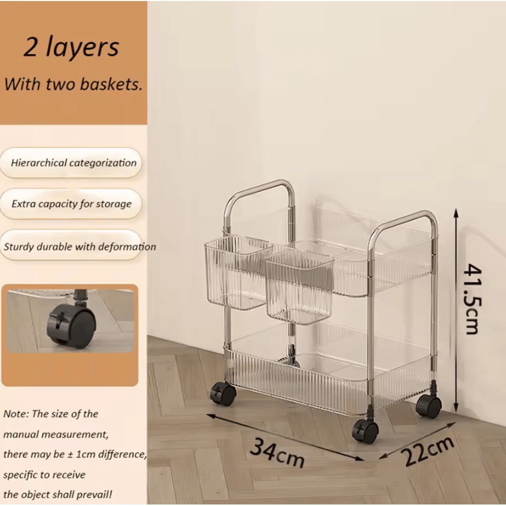 Light Luxury Transparent Acrylic Rolling Storage Cart With Hanging Baskets 1