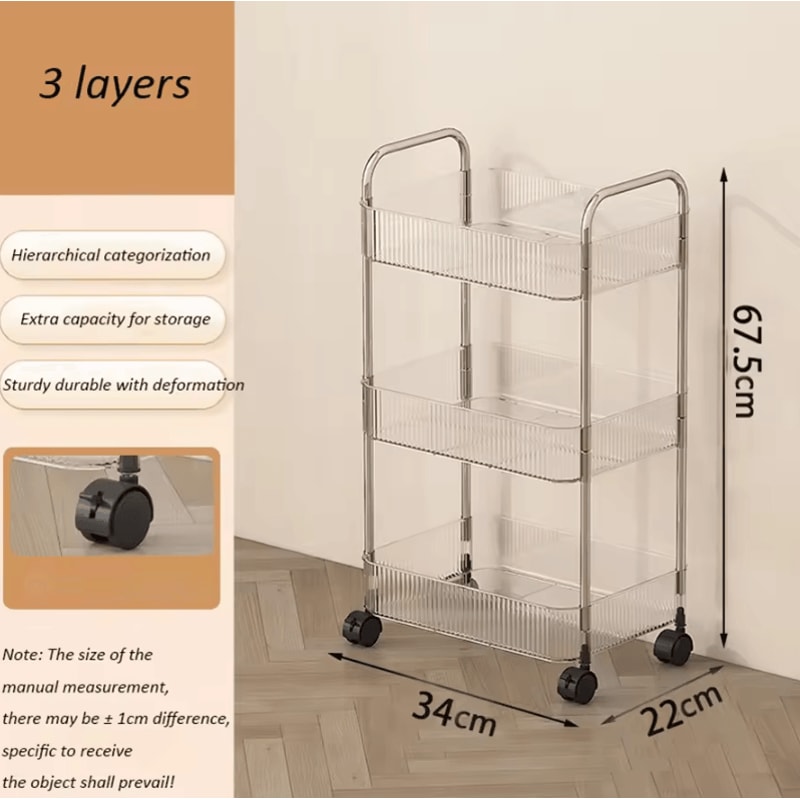 Light Luxury Transparent Acrylic Rolling Storage Cart With Hanging Baskets 2