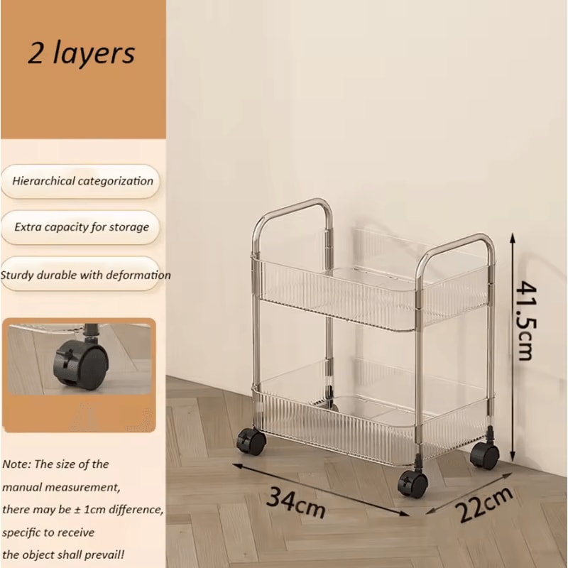 Light Luxury Transparent Acrylic Rolling Storage Cart With Hanging Baskets 3