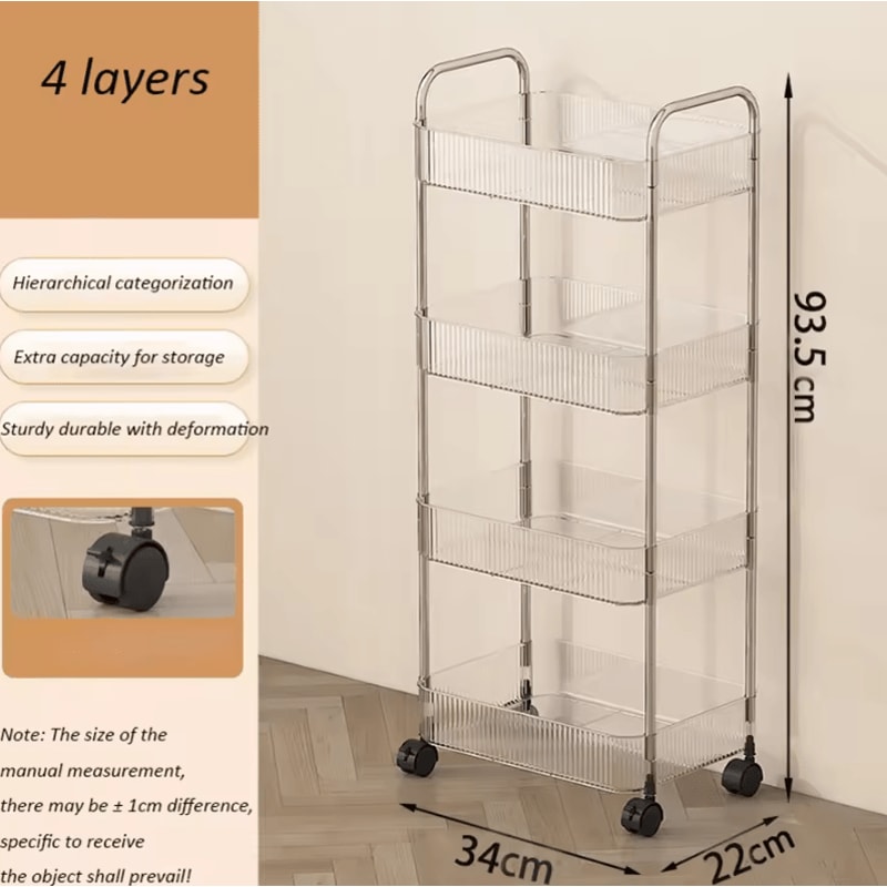 Light Luxury Transparent Acrylic Rolling Storage Cart With Hanging Baskets 4