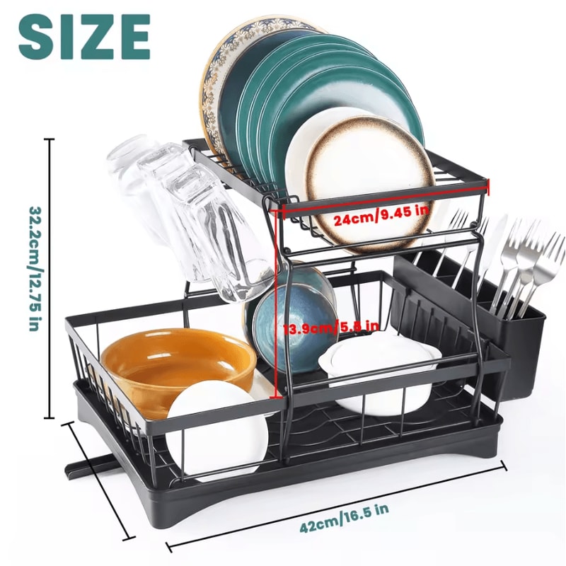 Large 2Tier Dish Drying Rack With Removable Drainboard 1