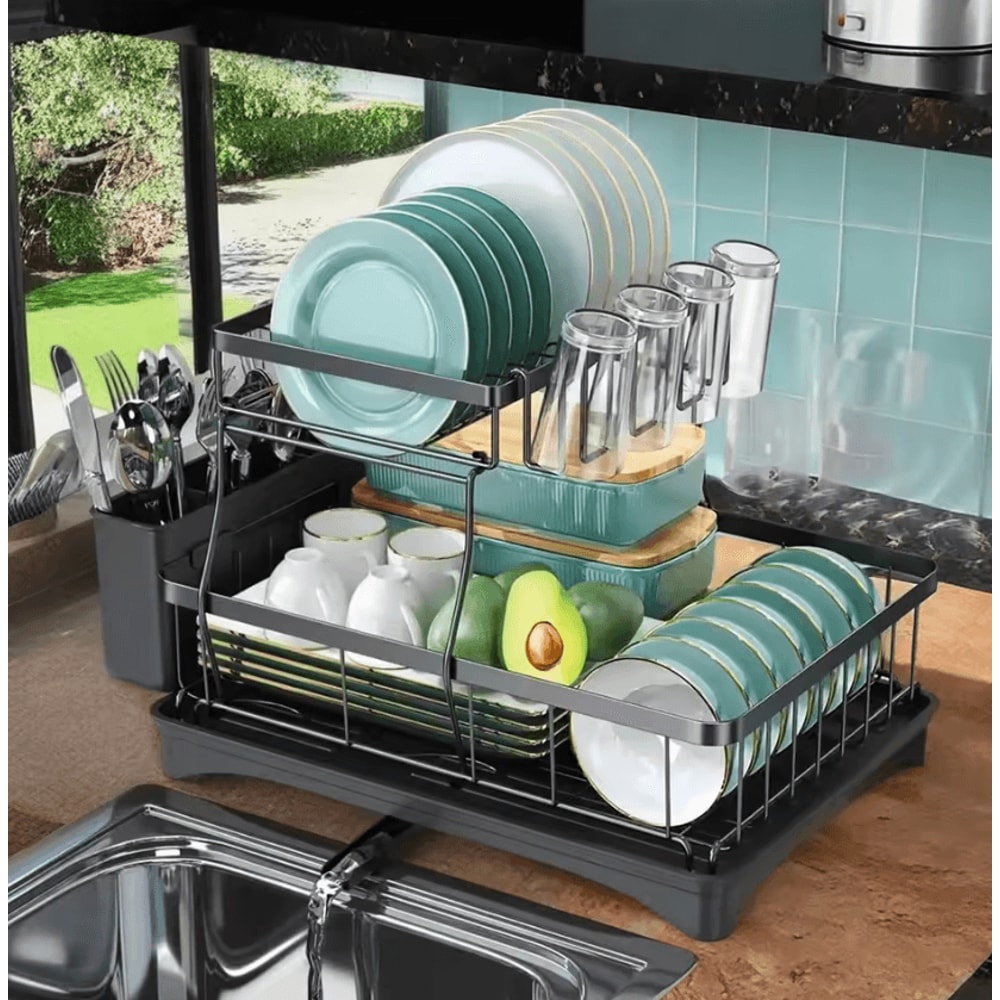 Large 2Tier Dish Drying Rack With Removable Drainboard 2