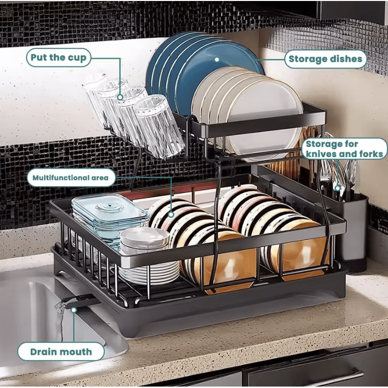 Large 2Tier Dish Drying Rack With Removable Drainboard 3